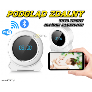 Zegar kamera Wi-Fi z głośnikiem Bluetooth BT9 (Szeroki kąt i Tryb Nocny)
