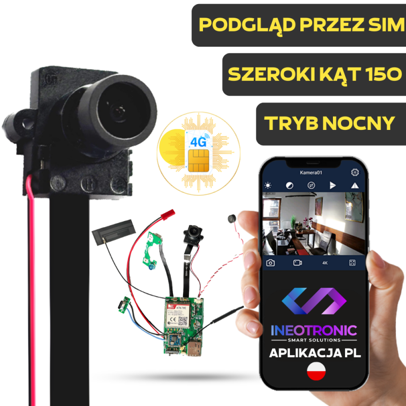 Kamera do ukrycia IP055 4G Na SIM IR FHD + zew. mikrofon (Podgląd Na żywo)