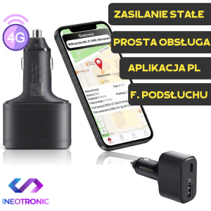 Lokalizator GPS Ładowarka Samochodowa MV77G 4G + Funkcja Podsłuchu