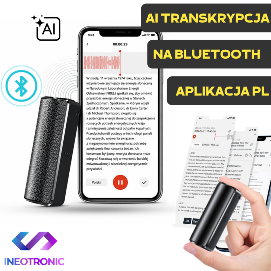 Dyktafon Q70A 16GB AI (Aplikacja Bluetooth i Transkrypcja)