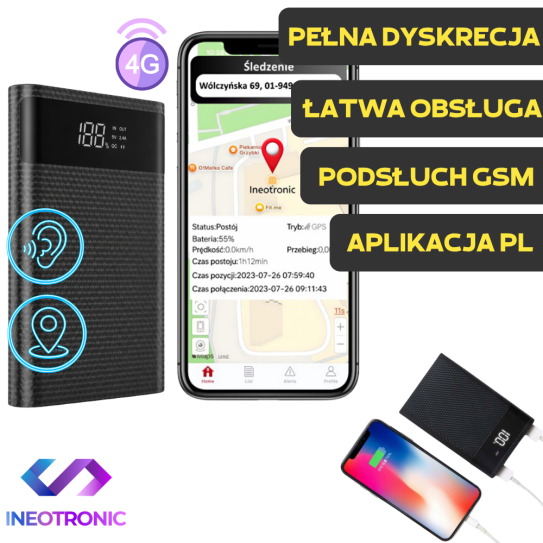 Powerbank GPS z Podsłuchem na żywo KA4 4G (Aplikacja PL)