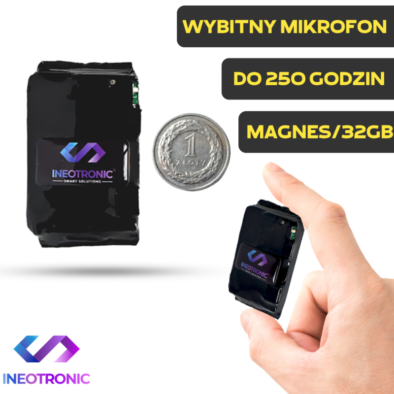 Dyktafon cyfrowy SQR ONE 32GB 2w1+ Detekcja Głosu VOS (Długi czas pracy / Magnes)