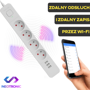 Biała Listwa SPYHOME PRO z Zapisem i Odsłuchem Zdalnym WI-FI Online