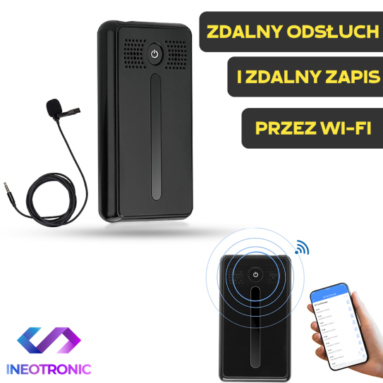 Dyktafon Zdalny WI-FI Online AR02 + Mikrofon zewnętrzny (Zapis i Odsłuch)