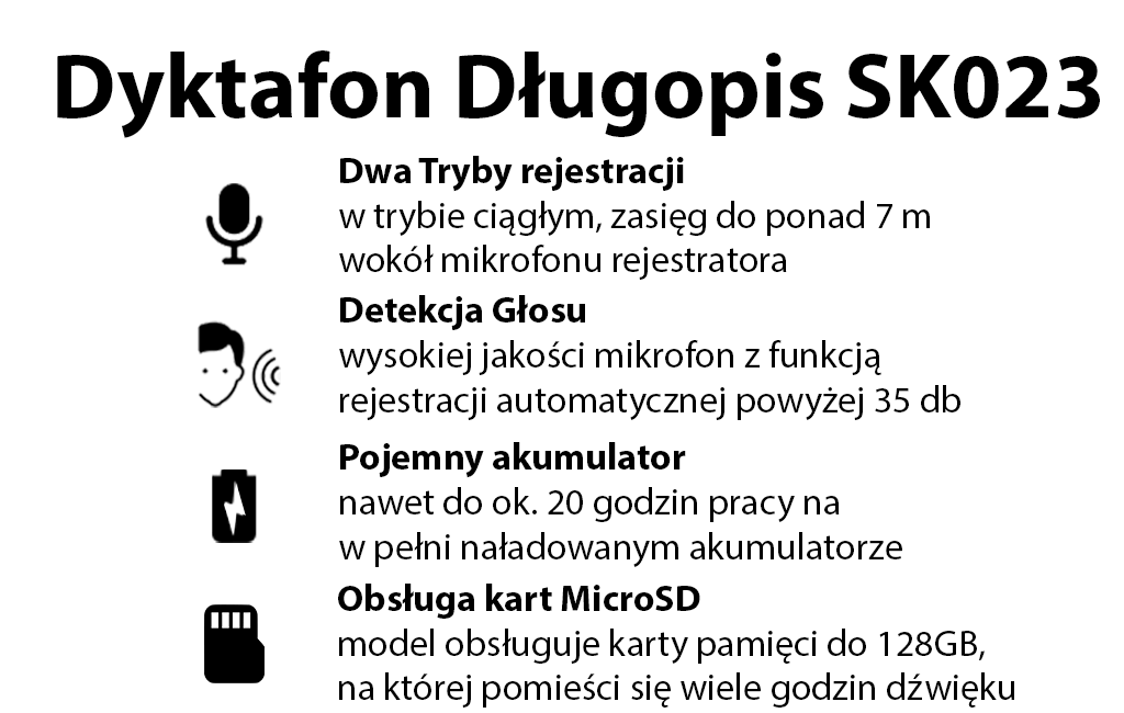 Długopis Dyktafon SK023 2W1 ( + Detekcja Głosu )