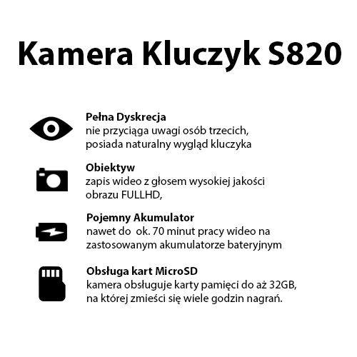 Kluczyk szpiegowski S-820 Kamera Full HD nie spyone inetronic gospy