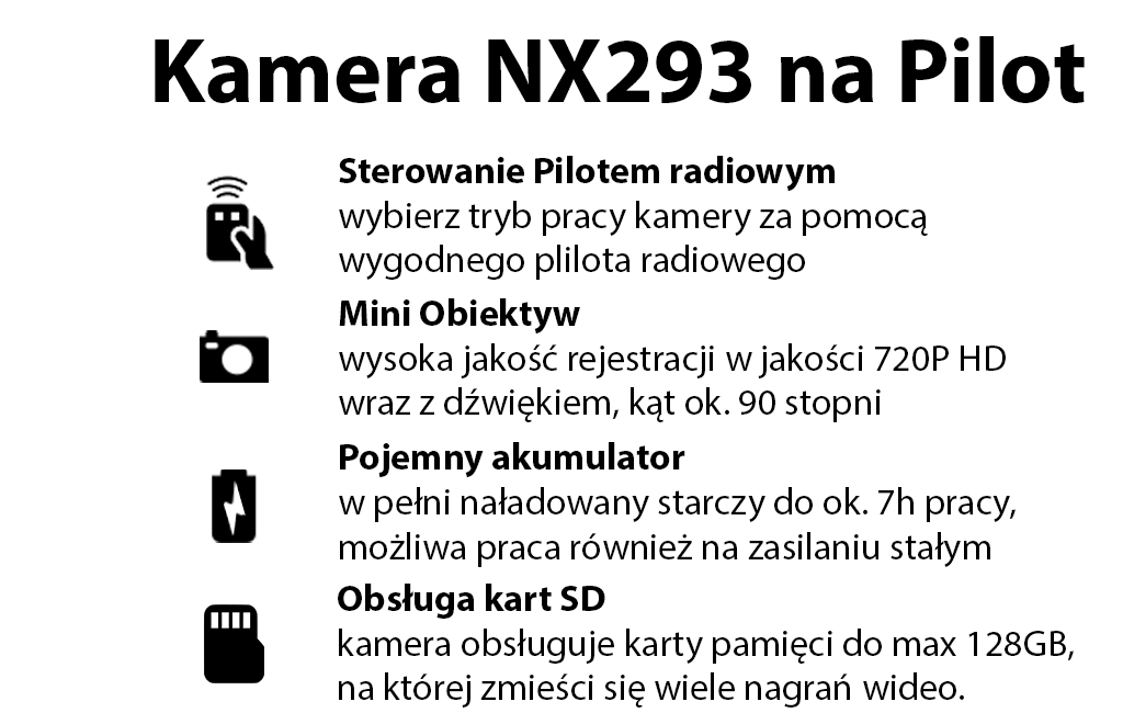NX293 mini kamera do ukrycia na pilot HD (NX86)