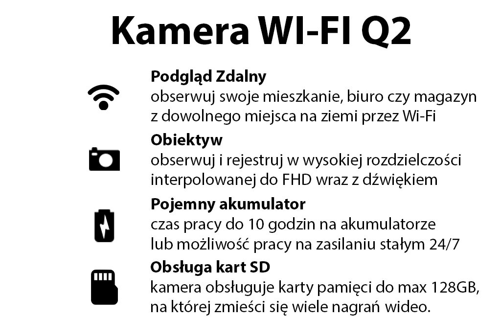 Kamera mini Q2 Wi-Fi  do ukrycia (Podgląd Zdalny)