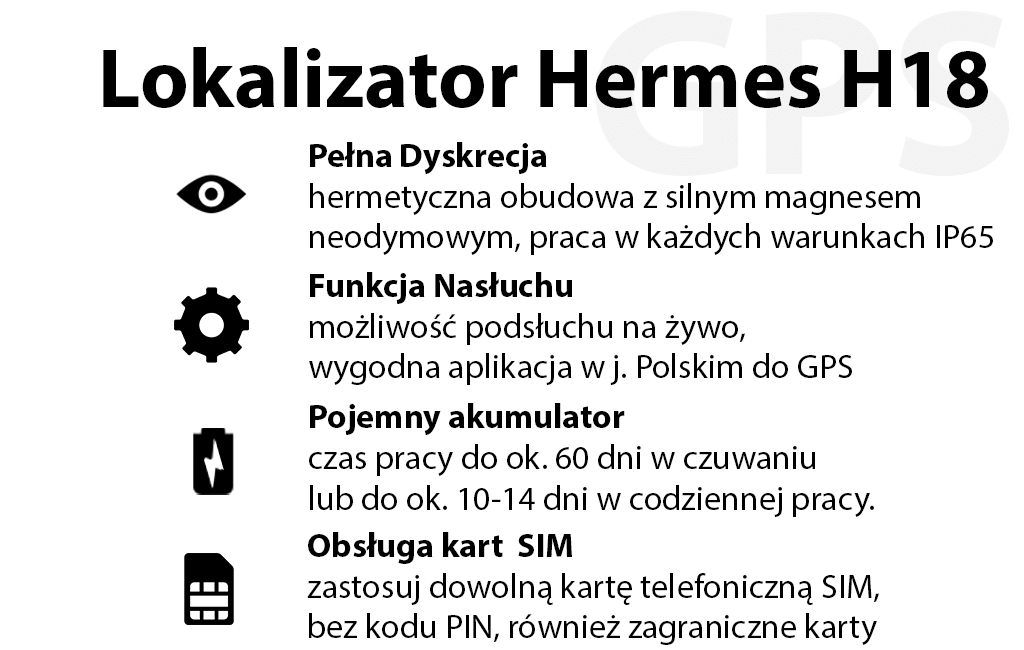 Lokalizator GPS Hermes H18 z Podsłuchem na żywo ( j. Polski)