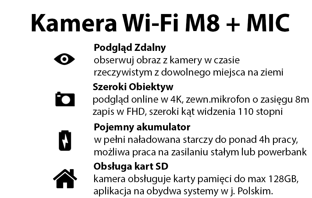Kamera FHD WiFi do ukrycia M8 + MIC  z zewnętrznym mikrofonem (Podgląd Zdalny)