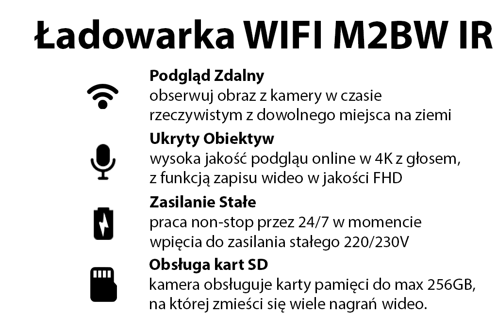Ładowarka Kamera Wi-Fi M2BW IR (Podgląd Zdalny)