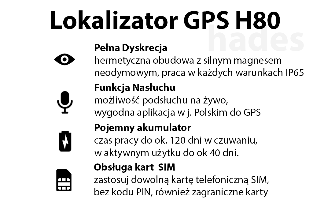 lokalizaotor gps hades track H80 nasluch nie spyone ineotronic gospy mking