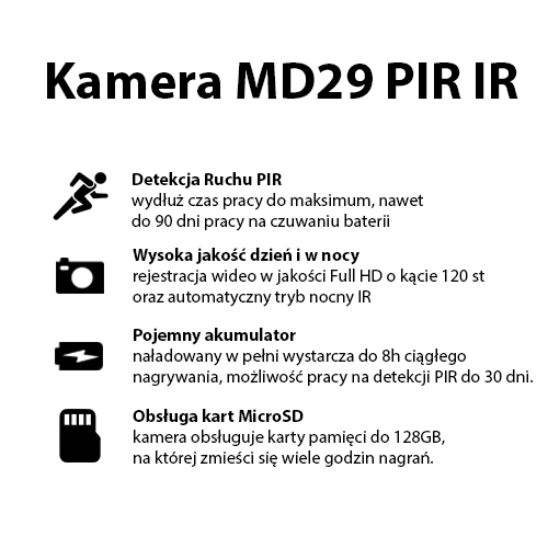 Mini Kamera MD29 FHD PIR z IR (Do 30 dni pracy)