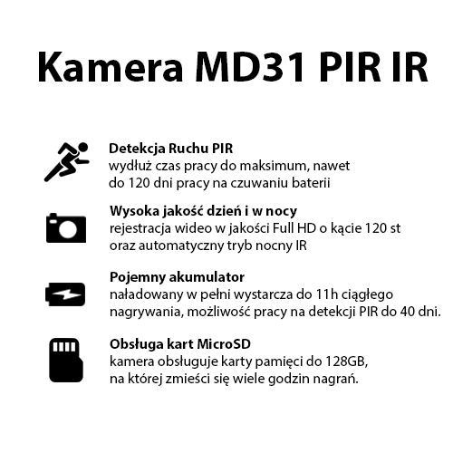 Mini Kamera MD31 FHD PIR z IR (Do 40 dni pracy)