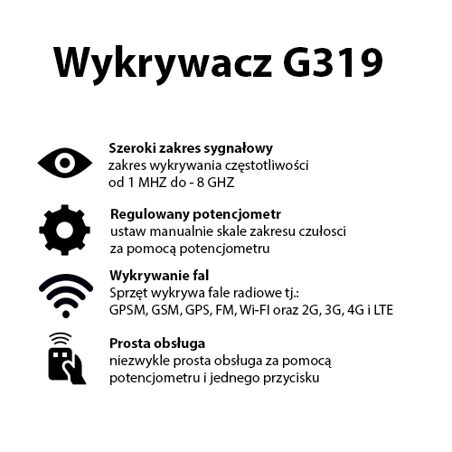 Wykrywacz podsłuchów G319 (pluskwy GPS, Wi-FI, RF, 3G, 4G)