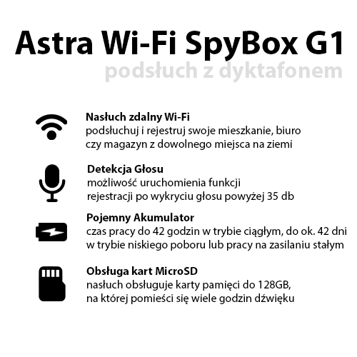 SpyBox G1 Podsłuch Zdalny WI-FI z dyktafonem Online (Zapis i Odsłuch)