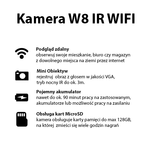 Mini Kamera Wi-Fi W8 IR VGA ( Podgląd Zdalny )