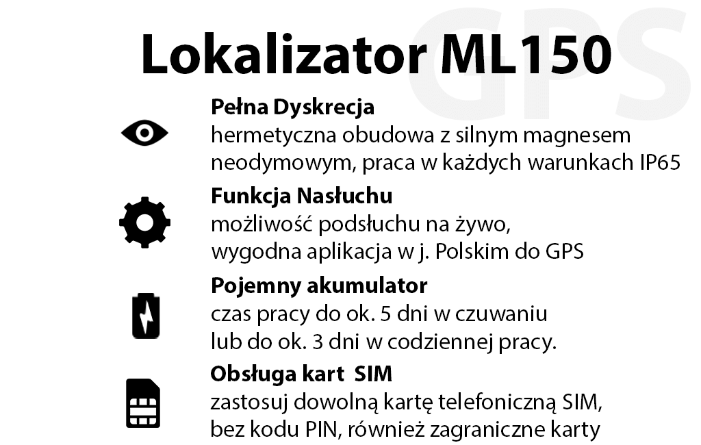 Mini Lokalizator GPS ML150 z Podsłuchem na żywo ( Hermetyczny)