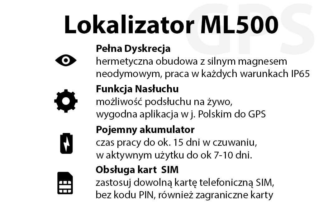 Mini Lokalizator GPS ML500 z Podsłuchem na żywo ( Hermetyczny)