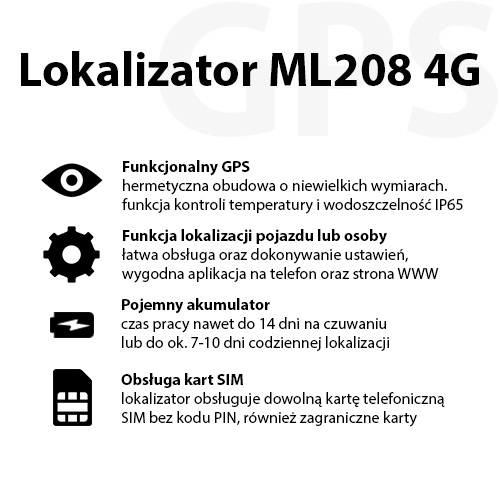 Lokalizator GPS ML208G 4G z Funkcją pomiaru temperatury