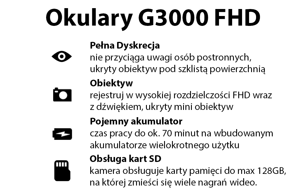 Okulary z kamerą G3000 FULL HD