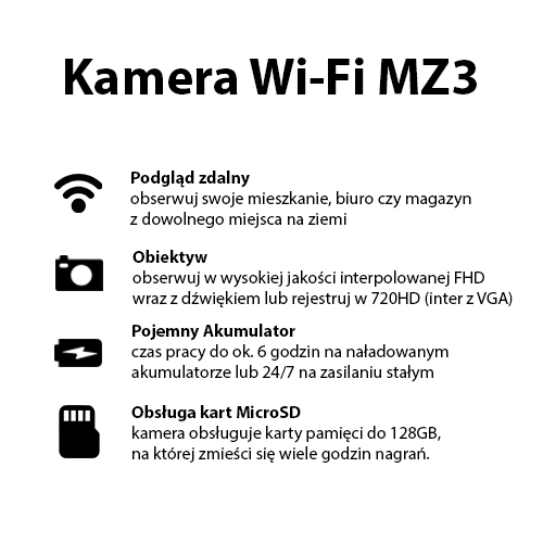 Kamera mini Wi-Fi MZ3 do ukrycia (Podgląd Zdalny)