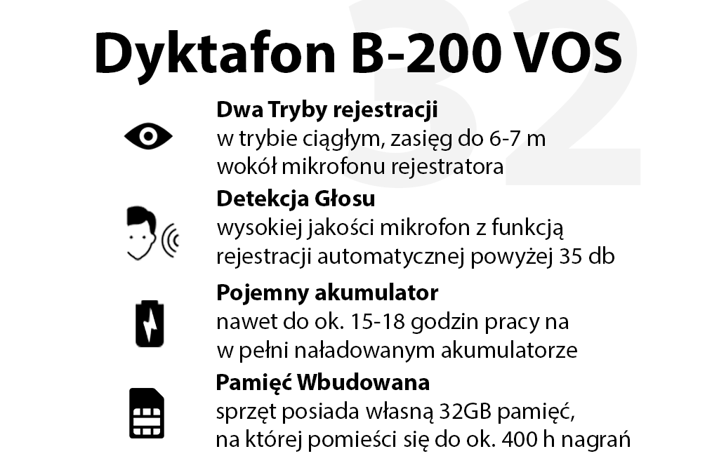 Dyktafon Pendrive B200 32gb Vos (Detekcja Głosu)