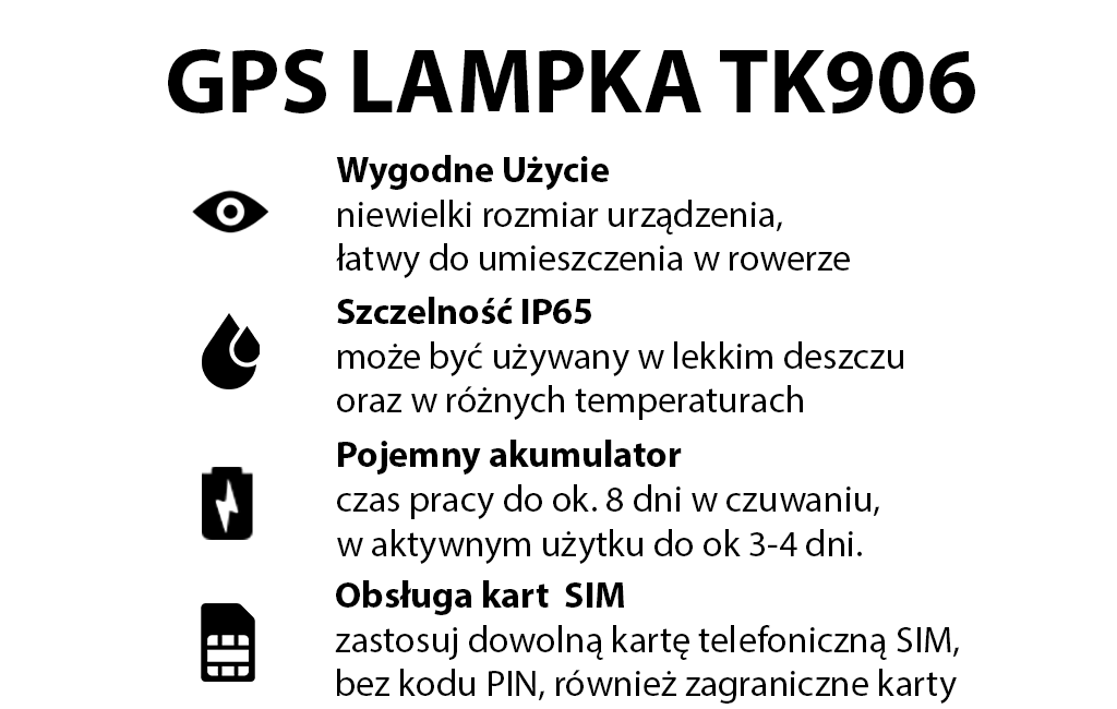 LOKALIZATOR GPS LAMPKA DO ROWERU TK906