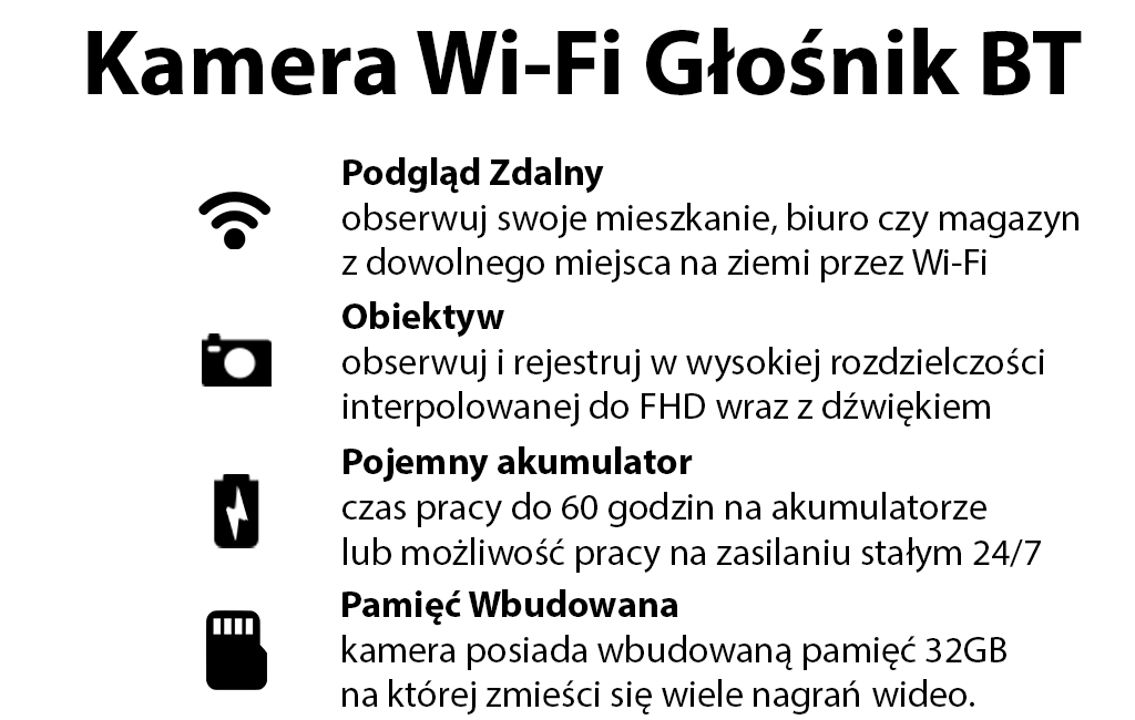 Kamera Wi-Fi Głośnik Bluetooth (Podgląd Zdalny)