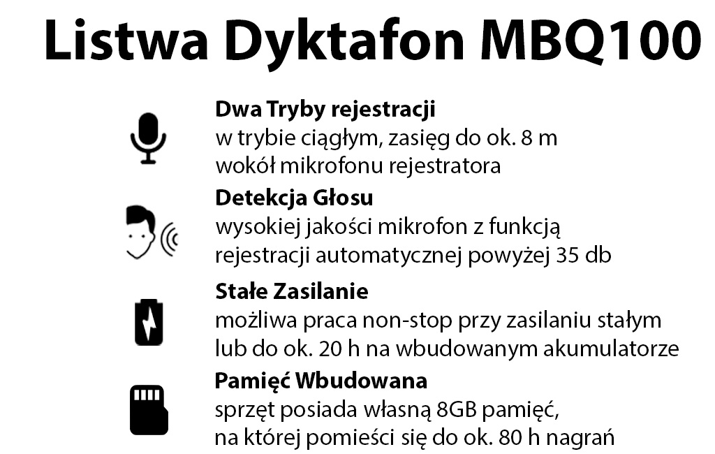 Listwa Przedłużacz Ukryty Dyktafon MBQ100 8GB ( Wersja Black )