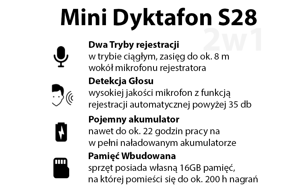 Dyktafon S28 2w1 + Detekcja Głosu VOS