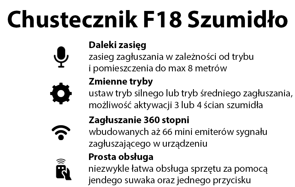 Chustecznik F18 Szumidło , Szkatułka blokująca nagrywanie i nasłuch GSM