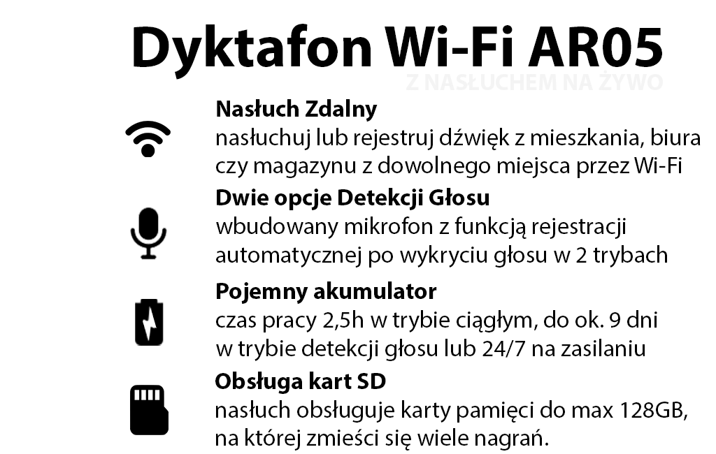 Długopis Dyktafon WI-FI Online AR05 Zdalny Podsłuch (Zapis i Odsłuch)