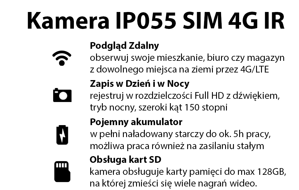 Kamera do ukrycia IP055 4G Na SIM IR FHD + zew. mikrofon (Podgląd Na żywo)