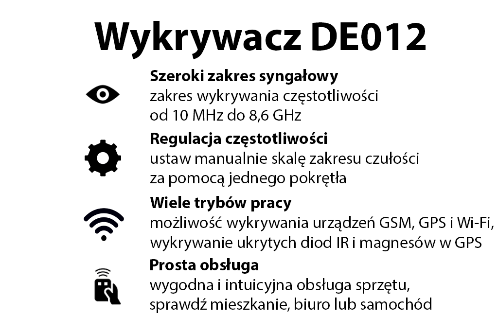 Wykrywacz kamer i podsłuchów DE012  (pluskwy GSM, GPS, Wi-FI, RF, IR)