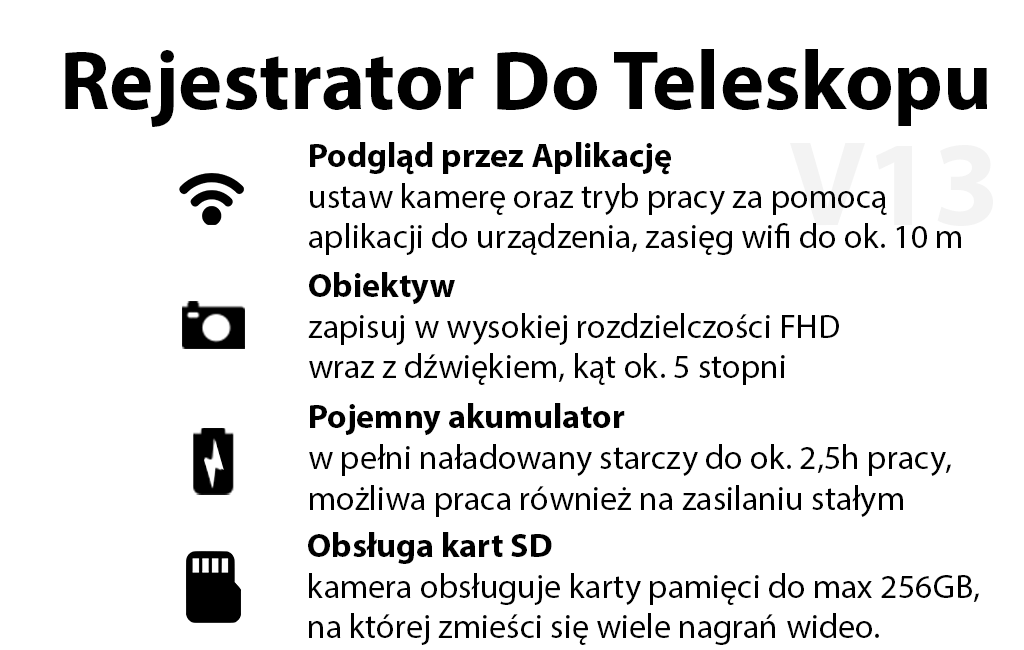 KAMERA REJESTRATOR WIDEO V13 DO TELESKOPU LUB MIKROSKOPU