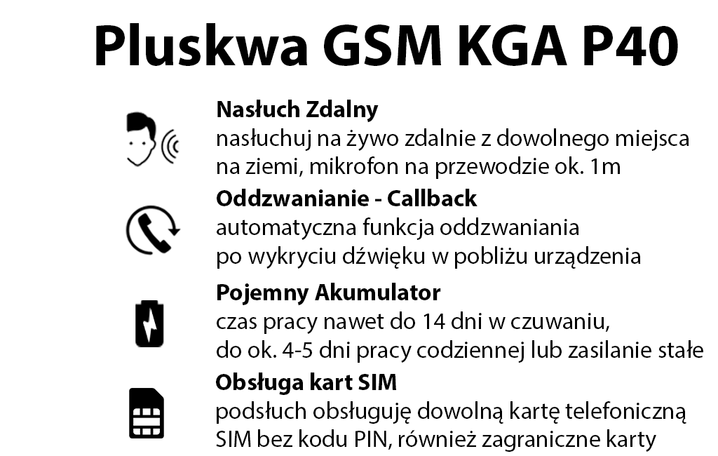 Profesjonalny Podsłuch GSM KGA40 z Oddzwanianiem + zewnętrzny mikrofon na przewodzie