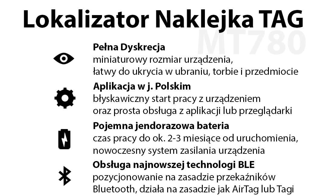 Lokalizator Naklejka MT780 Typu TAG Bluetooth (Pełna Dyskrecja)
