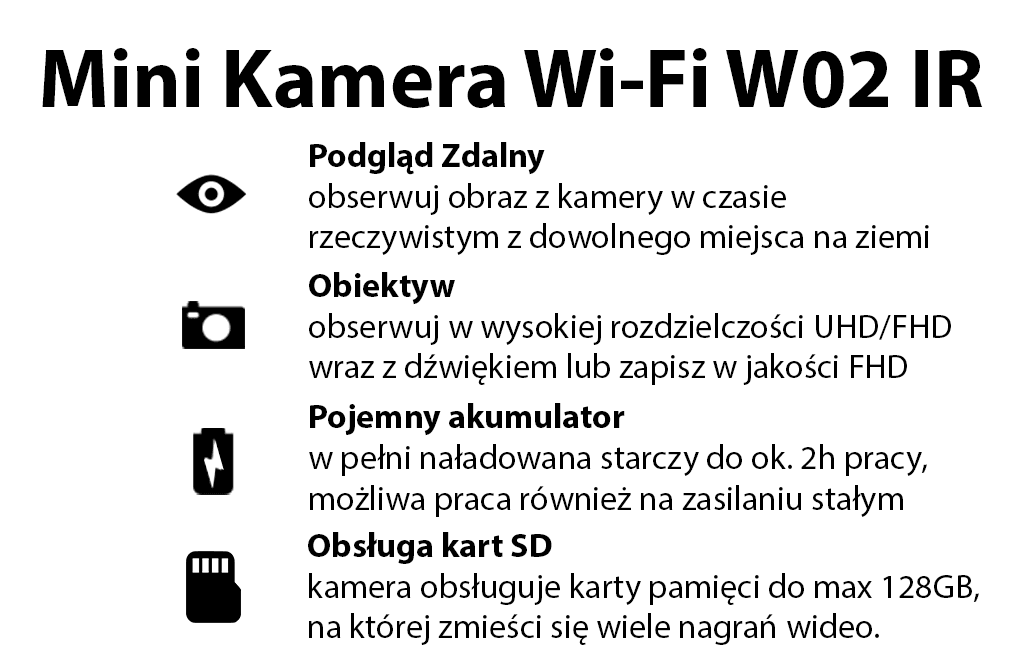 Mini Kamera W02 WI-FI (Podgląd Online i Tryb Nocny)