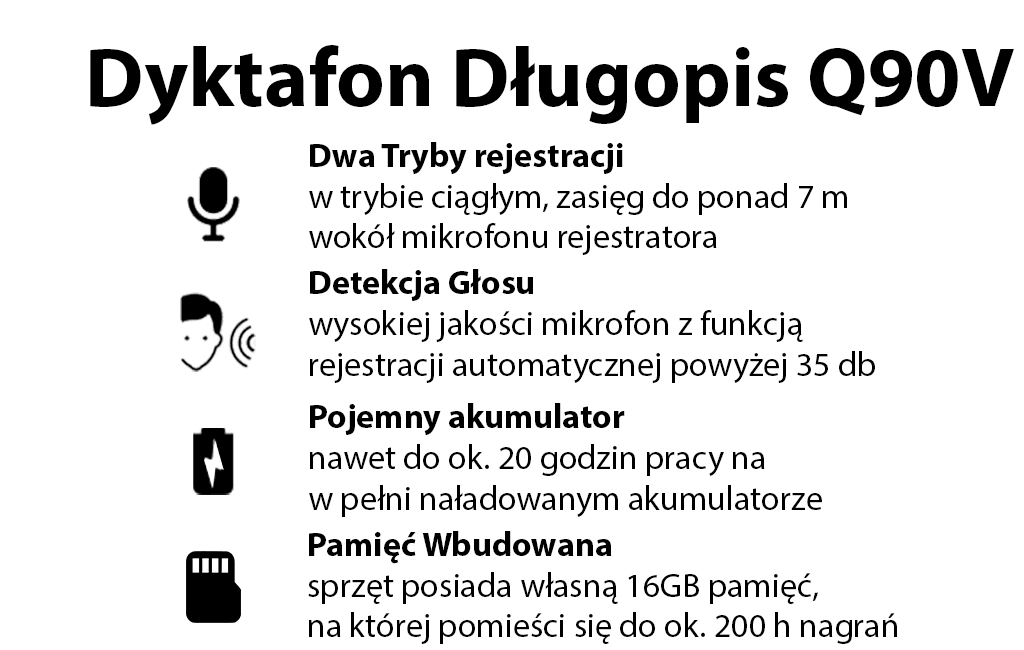Długopis Dyktafon Q90V 2W1 16GB ( + Detekcja Głosu )