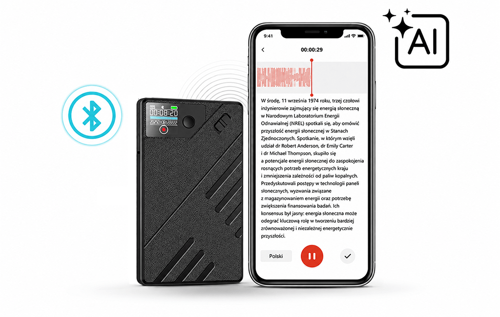 Dyktafon A5 AI 32GB (Aplikacja Bluetooth i Transkrypcja)