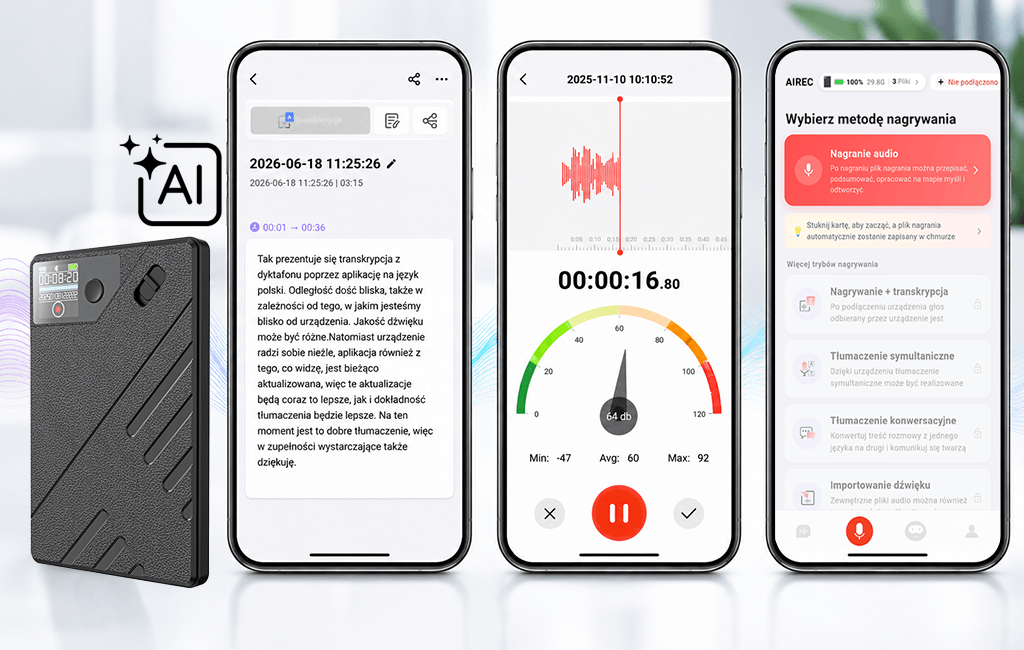 Dyktafon A5 AI 32GB (Aplikacja Bluetooth i Transkrypcja)