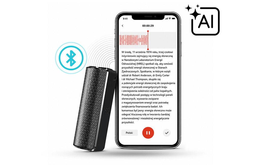 Dyktafon Q70A 16GB AI (Aplikacja Bluetooth i Transkrypcja)