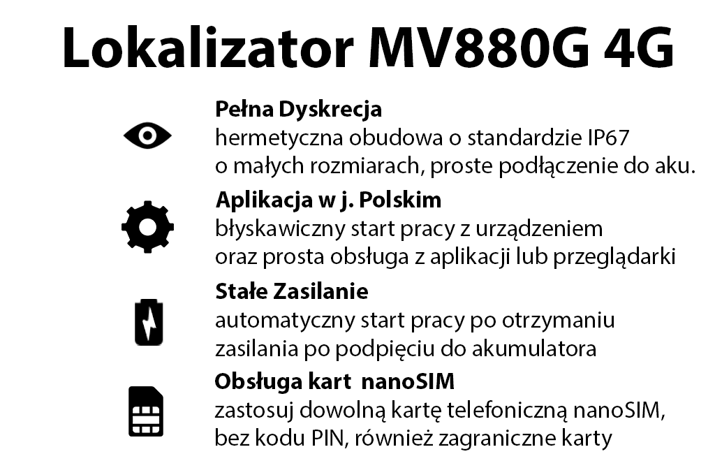 Lokalizator GPS MV880G 4G pod zasilanie do Samochodu, Motoru czy Łodzi