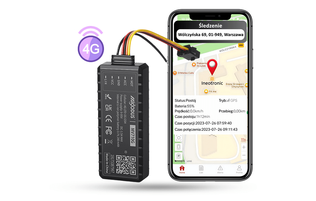 Lokalizator GPS MV710G 4G pod zasilanie do Samochodu, Motoru czy Łodzi (Z Odcięciem Paliwa)