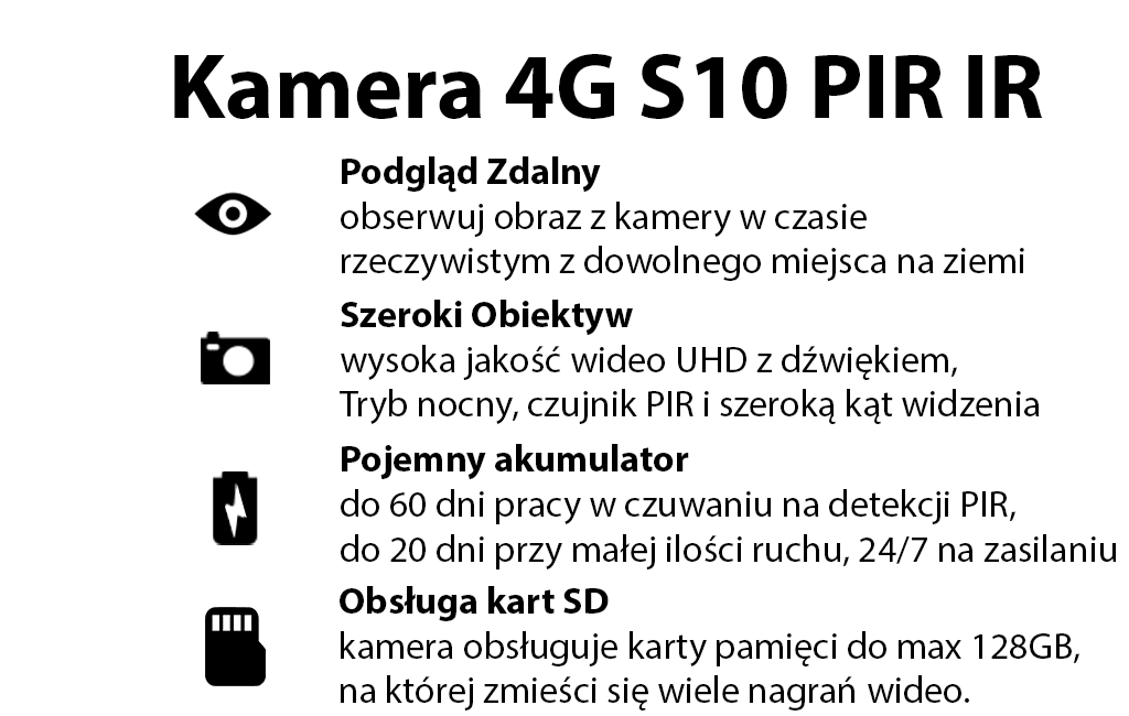 Kamera S10 4G Na Kartę SIM Detekcja Ruchu PIR oraz Tryb Nocny (Podgląd Online)