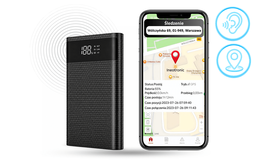 Powerbank GPS z Podsłuchem na żywo KA4 4G (Aplikacja PL)